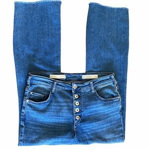 Pilcro Anthropologie Button Fly High Rise Boot Cut Jean Blue 30x28 Petite